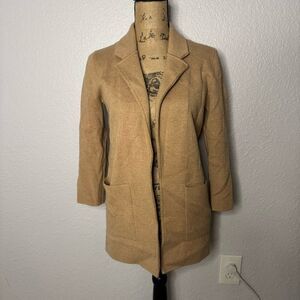 J Crew Cotton Blazer Open Front Tan Women Size XXS Pockets Business Casual